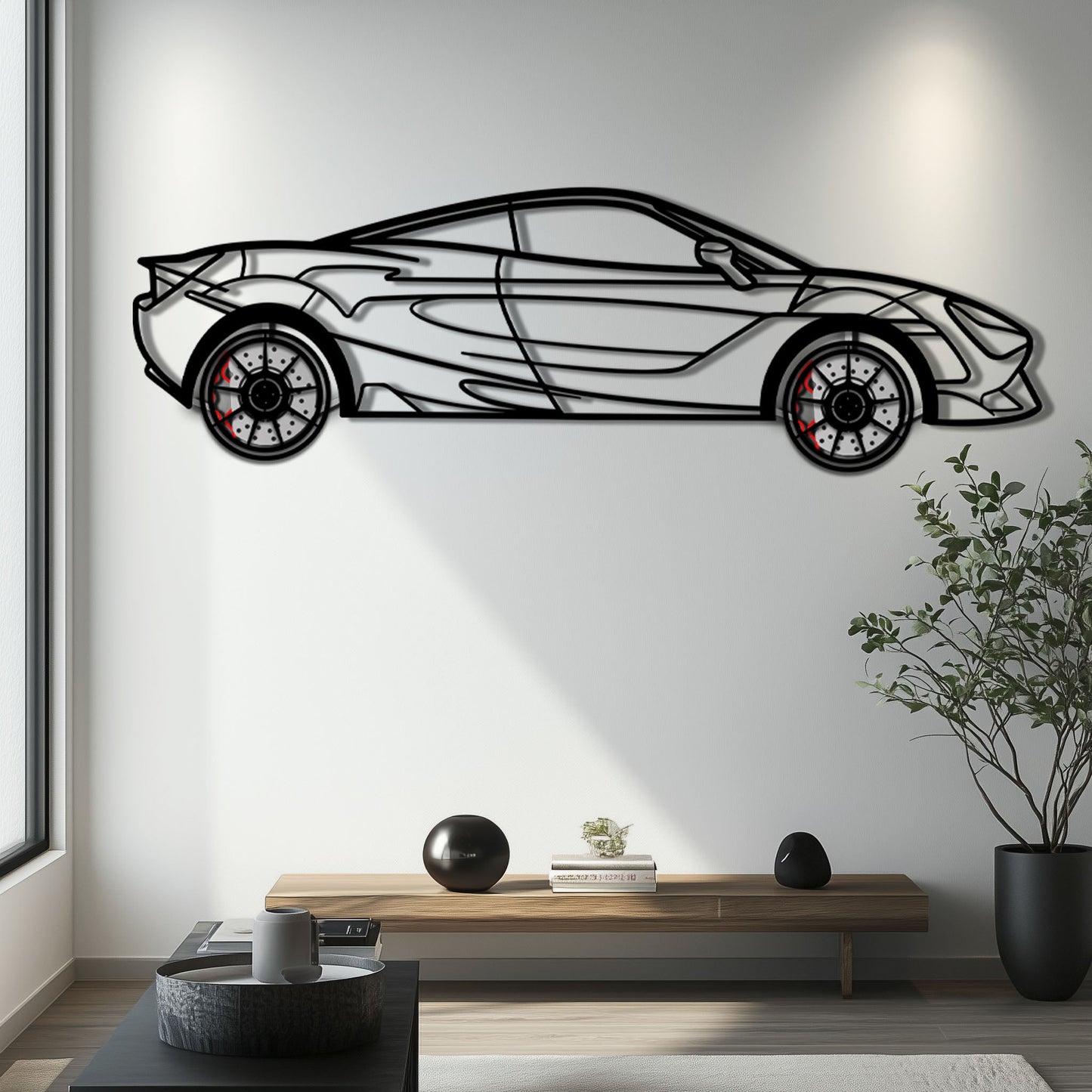 McLaren 720S Metal Car Wall Art with Rotating Wheels - British Supercar Silhouette - Interactive Automotive Wall Decor - KAFMEKA149 - Tampa Home & Garden Store