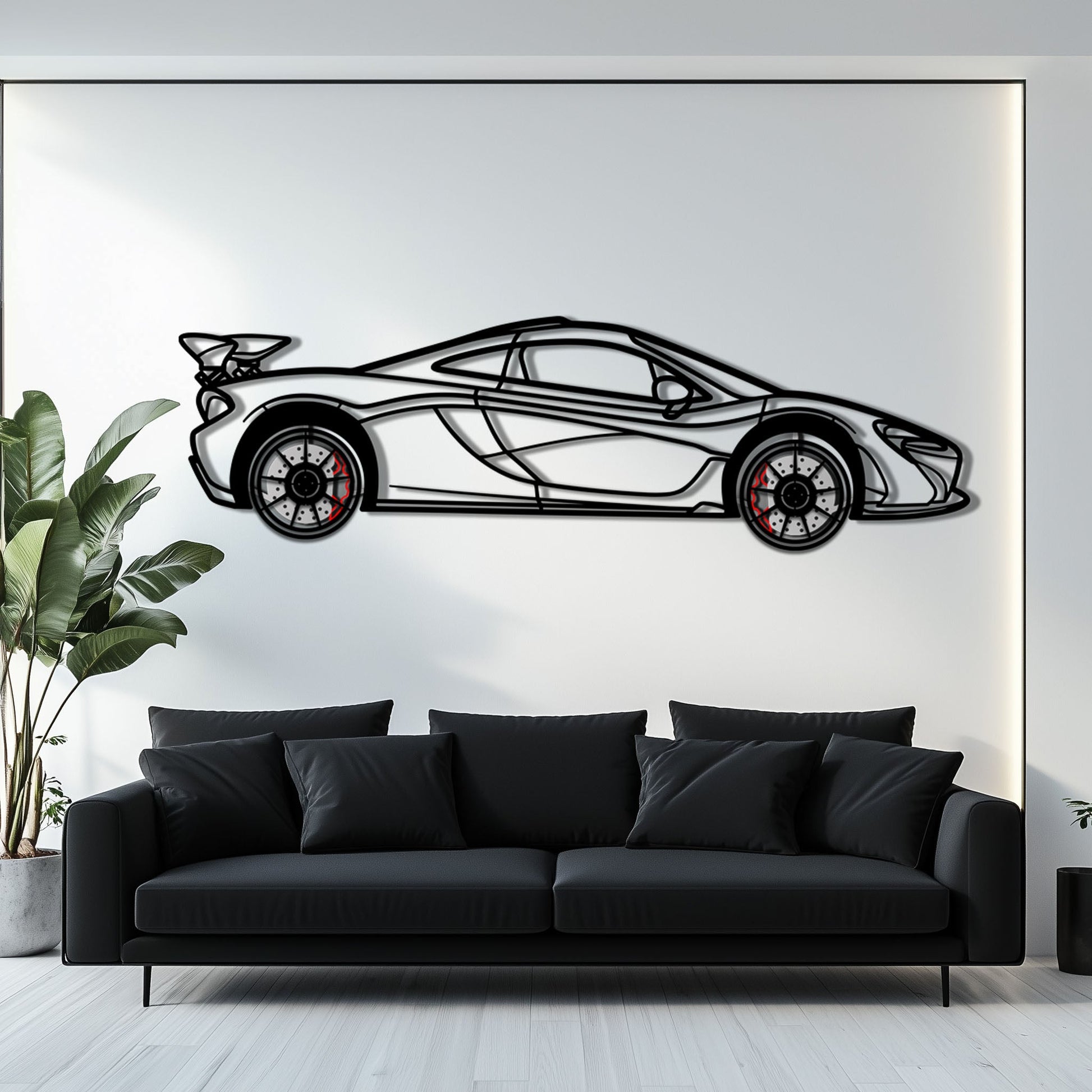 McLaren P1 Metal Car Wall Art with Rotating Wheels - Ultimate Hybrid Hypercar Silhouette - Interactive Automotive Wall Decor - KAFMEKA150 - Tampa Home & Garden Store