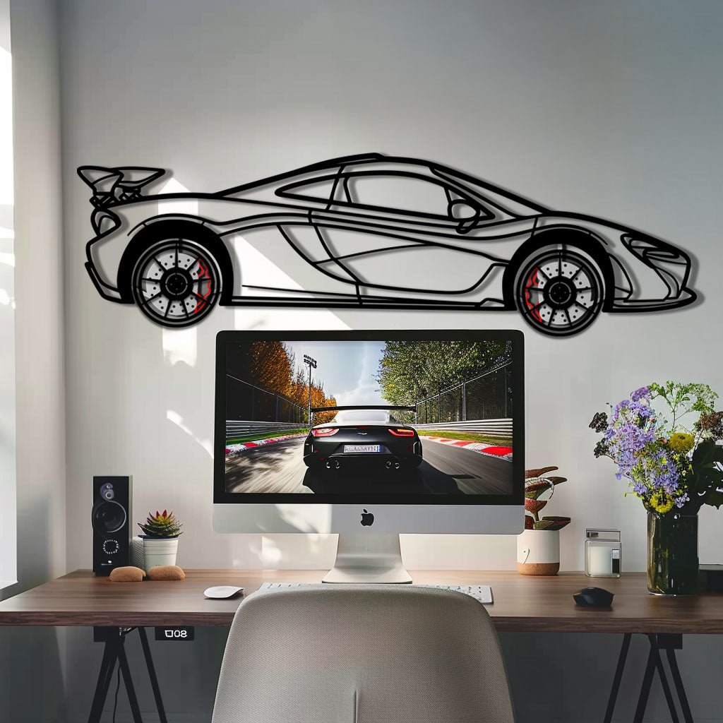 McLaren P1 Metal Car Wall Art with Rotating Wheels - Ultimate Hybrid Hypercar Silhouette - Interactive Automotive Wall Decor - KAFMEKA150 - Tampa Home & Garden Store