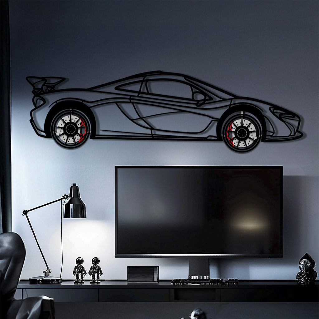 McLaren P1 Metal Car Wall Art with Rotating Wheels - Ultimate Hybrid Hypercar Silhouette - Interactive Automotive Wall Decor - KAFMEKA150 - Tampa Home & Garden Store