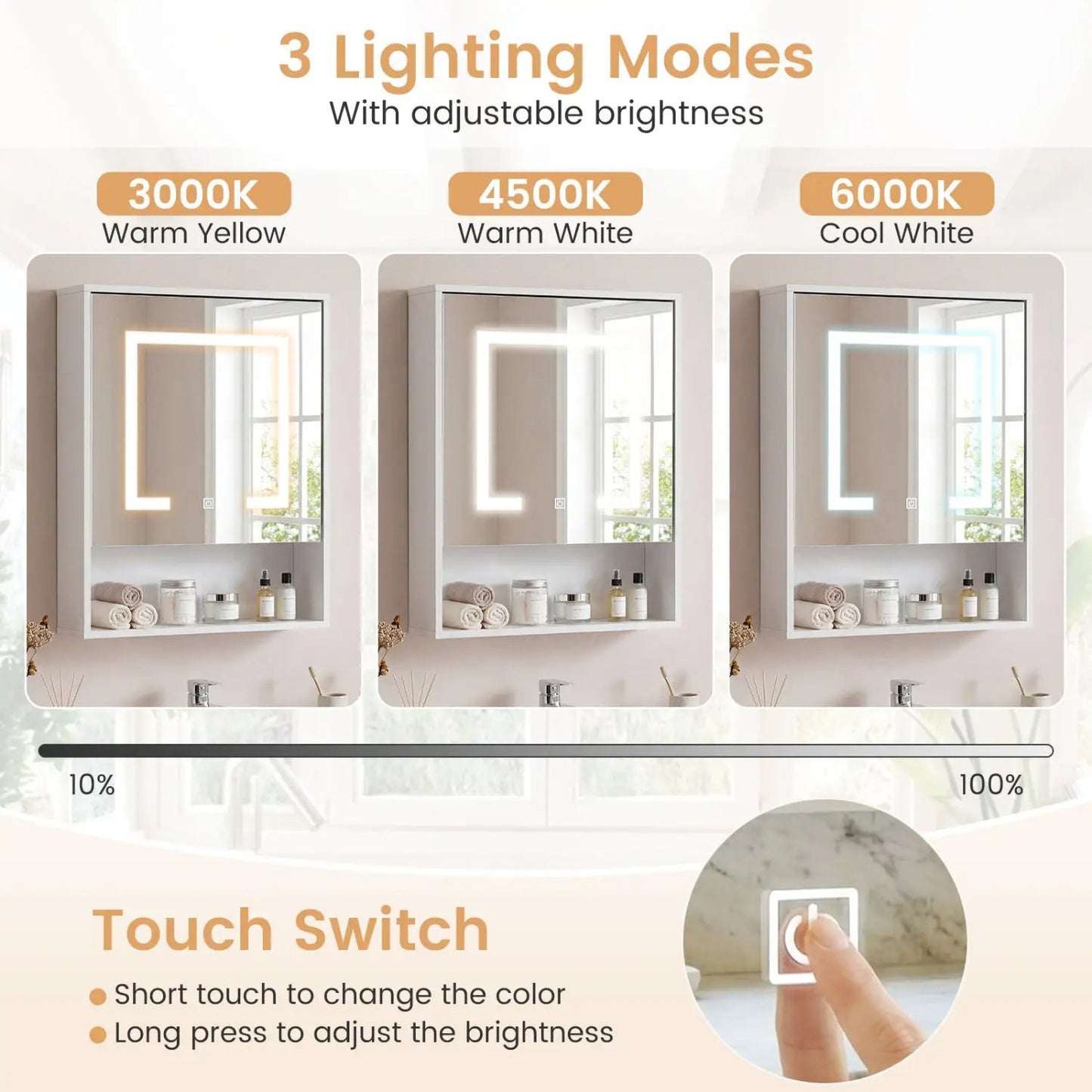Medicine Cabinet Mirror and 3 Color LED Lights