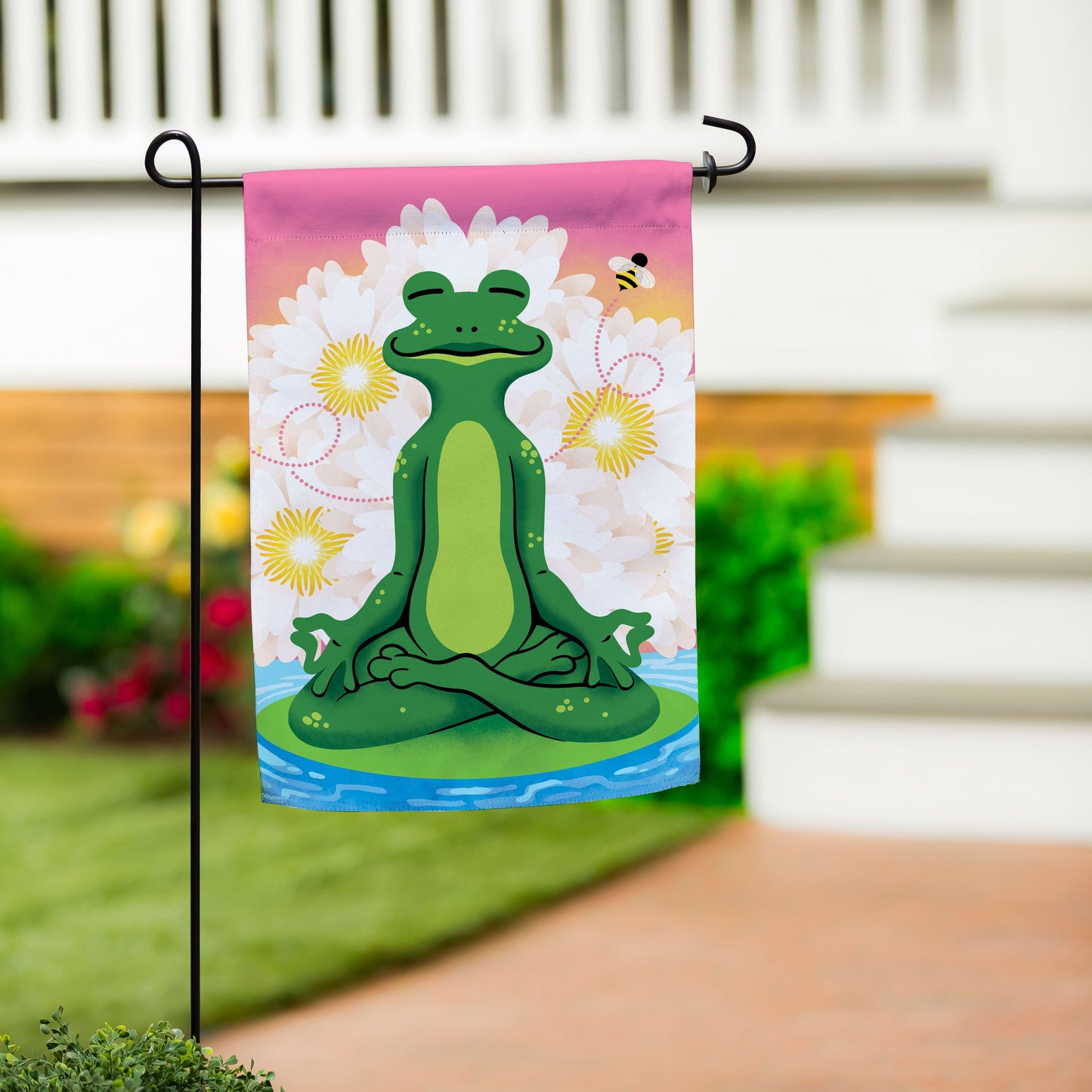 Meditating Summer Frog Suede Garden Flag - Tampa Home & Garden Store