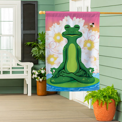 Meditating Summer Frog Suede House Flag - Tampa Home & Garden Store