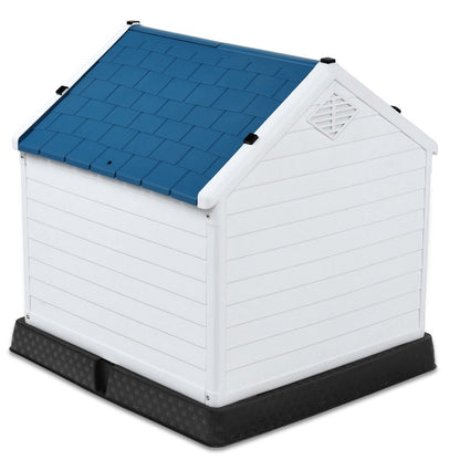 Medium size Dog House Outdoor White Blue Plastic with Elevated Floor - Tampa Home & Garden Store