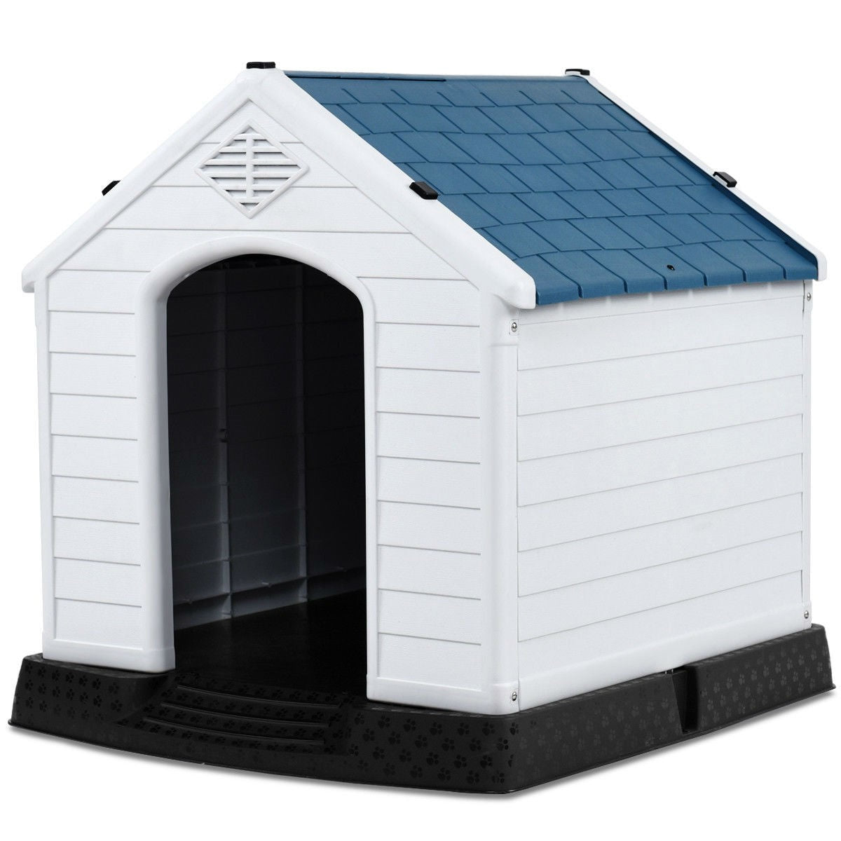 Medium size Outdoor Heavy Duty Blue and White Plastic Dog House - Tampa Home & Garden Store