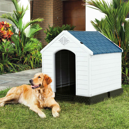 Medium size Outdoor Heavy Duty Blue and White Plastic Dog House - Tampa Home & Garden Store