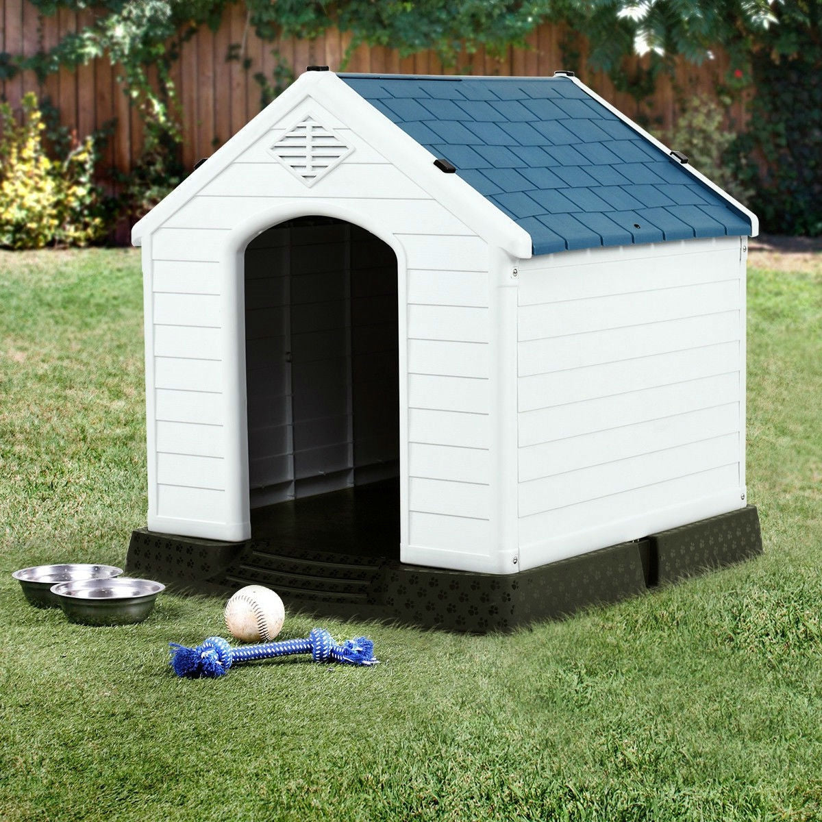 Medium size Outdoor Heavy Duty Blue and White Plastic Dog House - Tampa Home & Garden Store