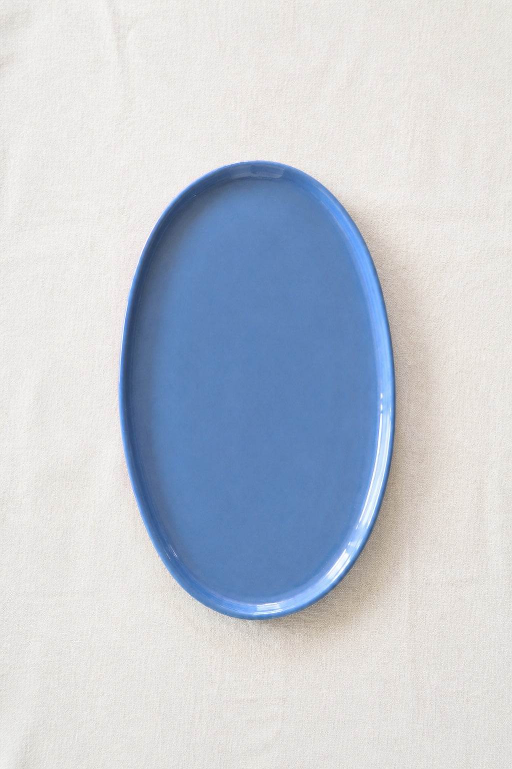 Handmade Oval Serving Platter In Blue Porcelain