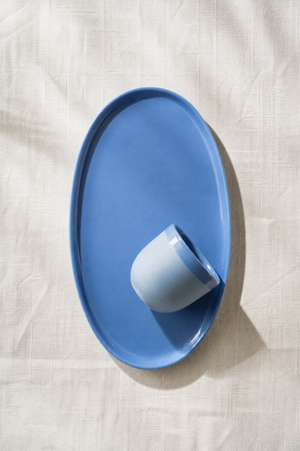 Handmade Oval Serving Platter In Blue Porcelain