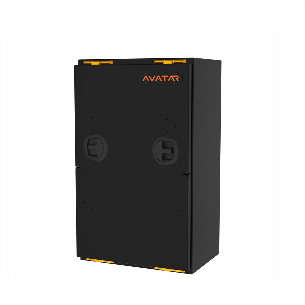 Avatar Mega Storage Box black with orange latches and logo on Tampa Home & Garden Store