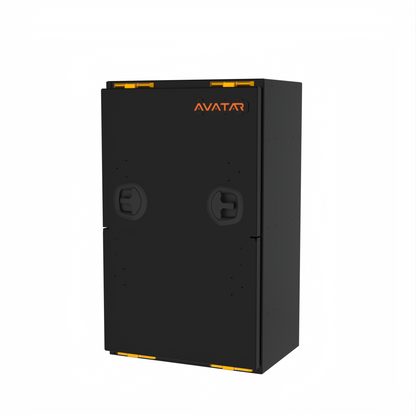 Avatar Mega Storage Box black with orange latches and logo on Tampa Home & Garden Store