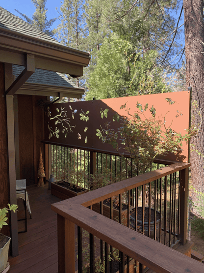 Privacy Screen for Deck brown metal panel with leaf cutouts by Rustica Ornamentals on Tampa Home & Garden Store