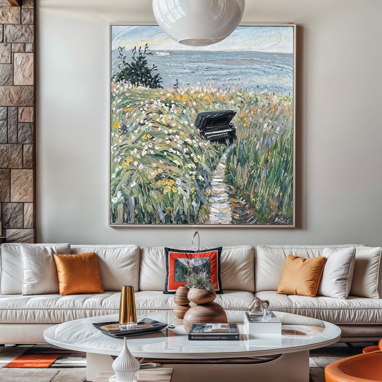 Canvas Print Melodic Seclusion framed coastal meadow with piano by Tailored Canvases on Tampa Home & Garden Store