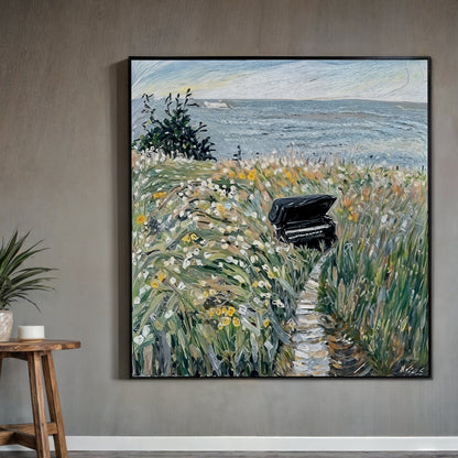Canvas Print Melodic Seclusion by Tailored Canvases, coastal grasses with a black piano on Tampa Home & Garden Store