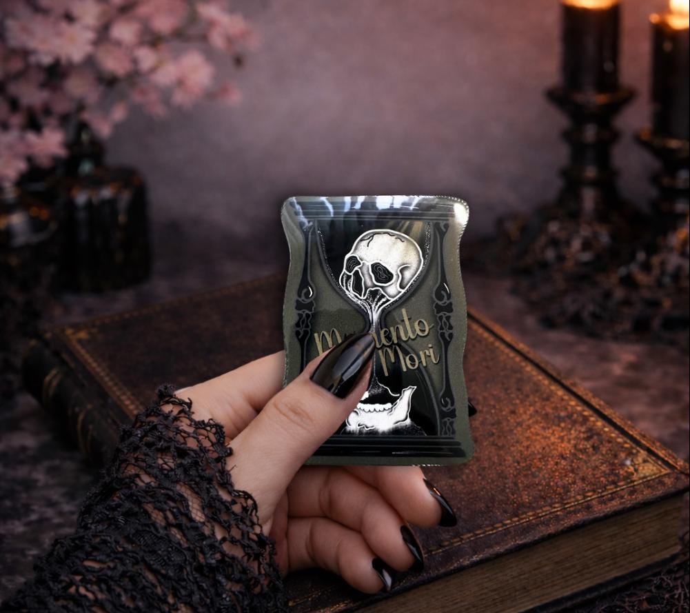 Memento Mori Sticker: Gothic Skull Hourglass, Waterproof Vinyl - Tampa Home & Garden Store