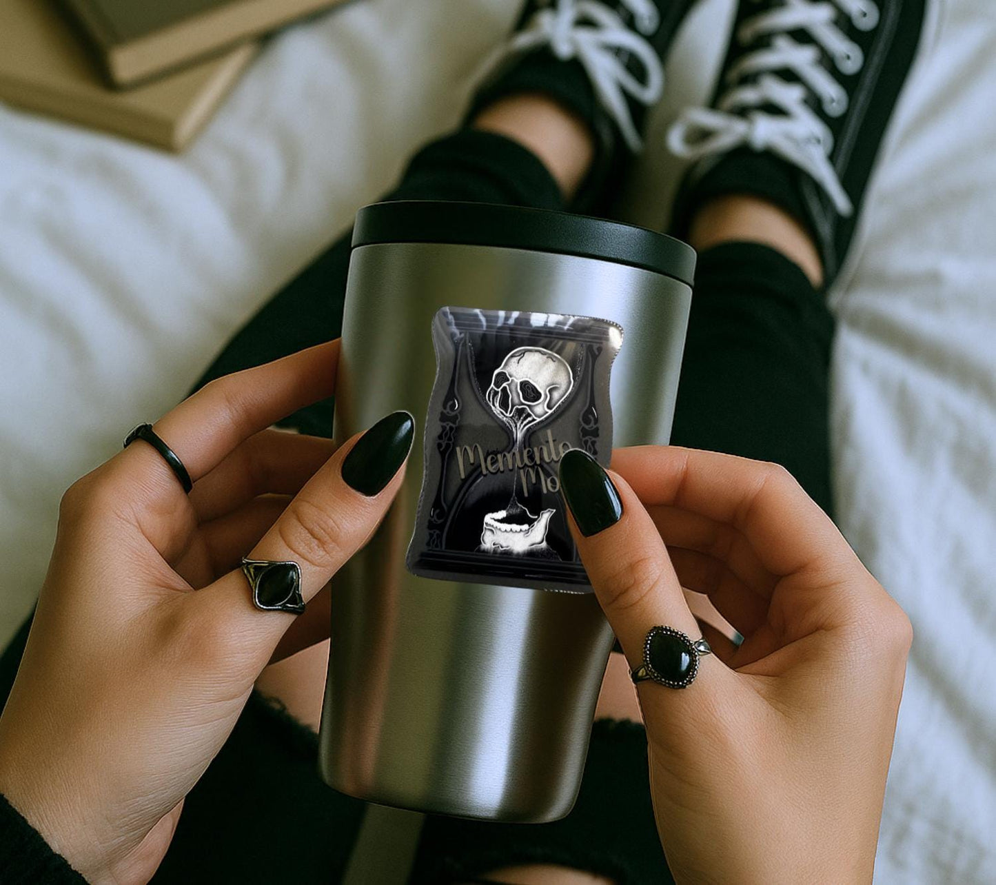 Memento Mori Sticker: Gothic Skull Hourglass, Waterproof Vinyl - Tampa Home & Garden Store