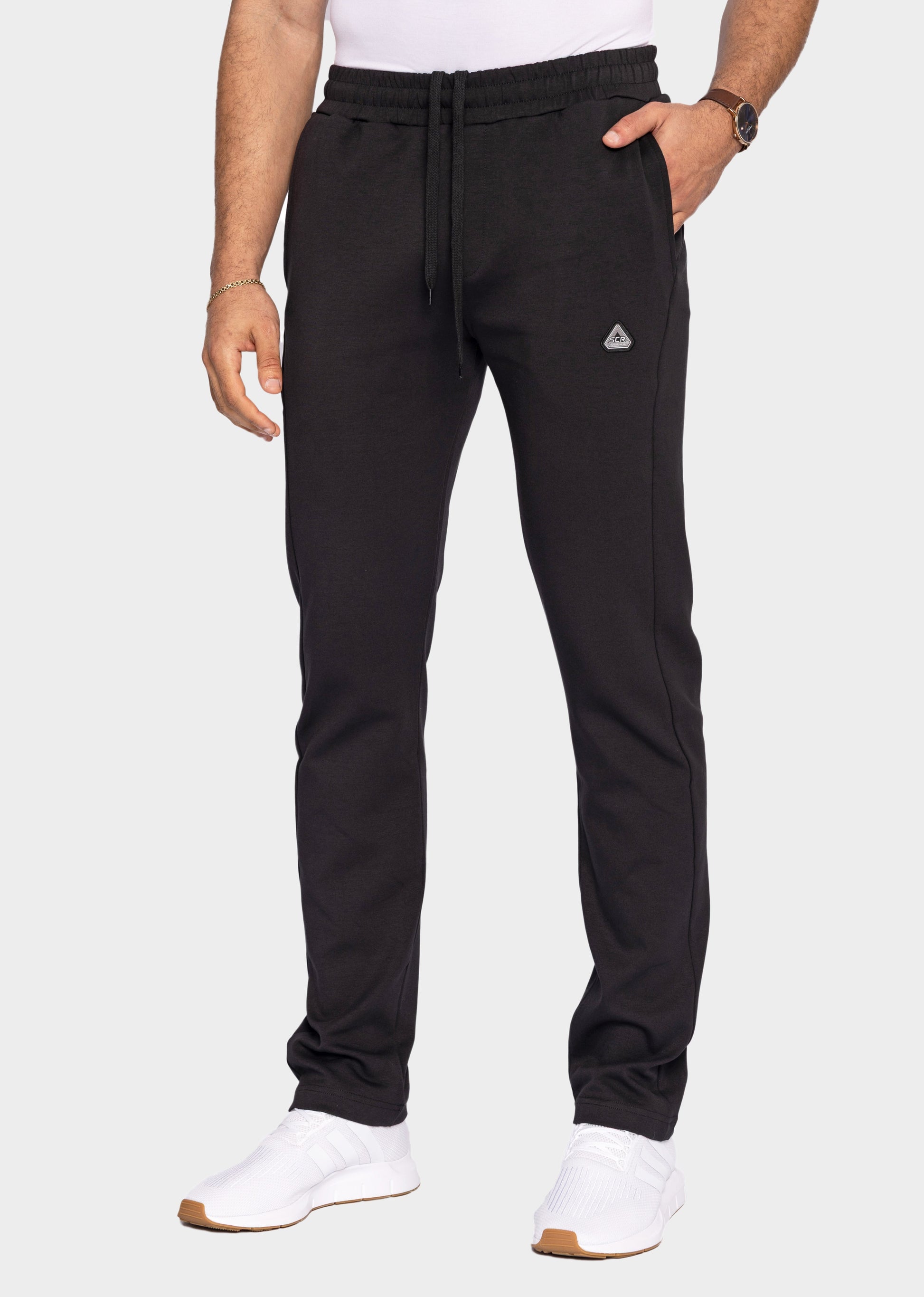 SCR Classic Athleisure Sweatpants Tall Fit black men's pants with drawstring and SCR logo on Tampa Home & Garden Store