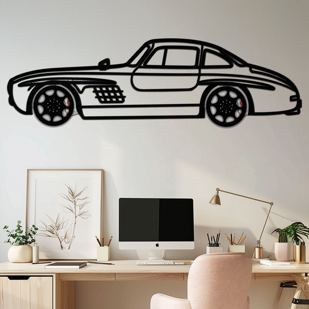 Mercedes 300 SL Metal Wall Art – Classic Gullwing Silhouette with Rotating Wheels ✨🏁KAFMEKA070 - Tampa Home & Garden Store