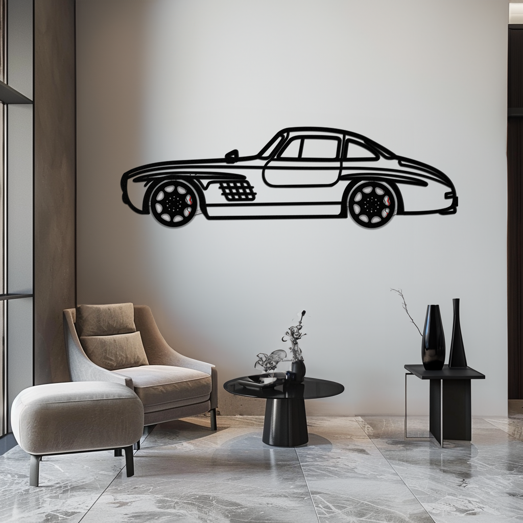 Mercedes 300 SL Metal Wall Art – Classic Gullwing Silhouette with Rotating Wheels ✨🏁KAFMEKA070 - Tampa Home & Garden Store