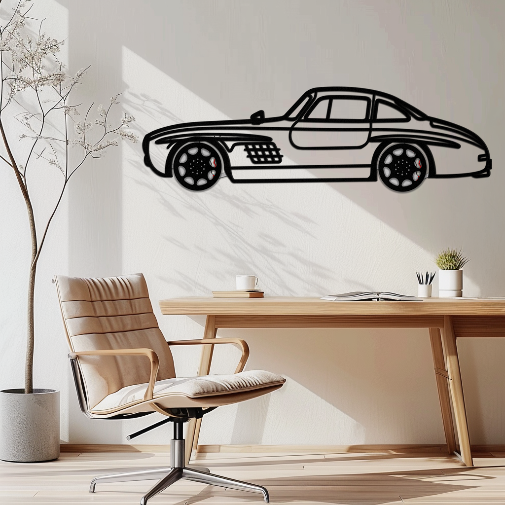 Mercedes 300 SL Metal Wall Art – Classic Gullwing Silhouette with Rotating Wheels ✨🏁KAFMEKA070 - Tampa Home & Garden Store