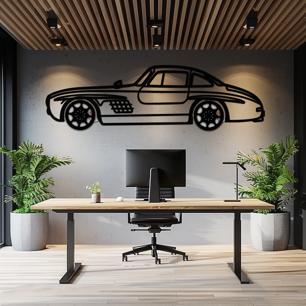 Mercedes 300 SL Metal Wall Art – Classic Gullwing Silhouette with Rotating Wheels ✨🏁KAFMEKA070 - Tampa Home & Garden Store