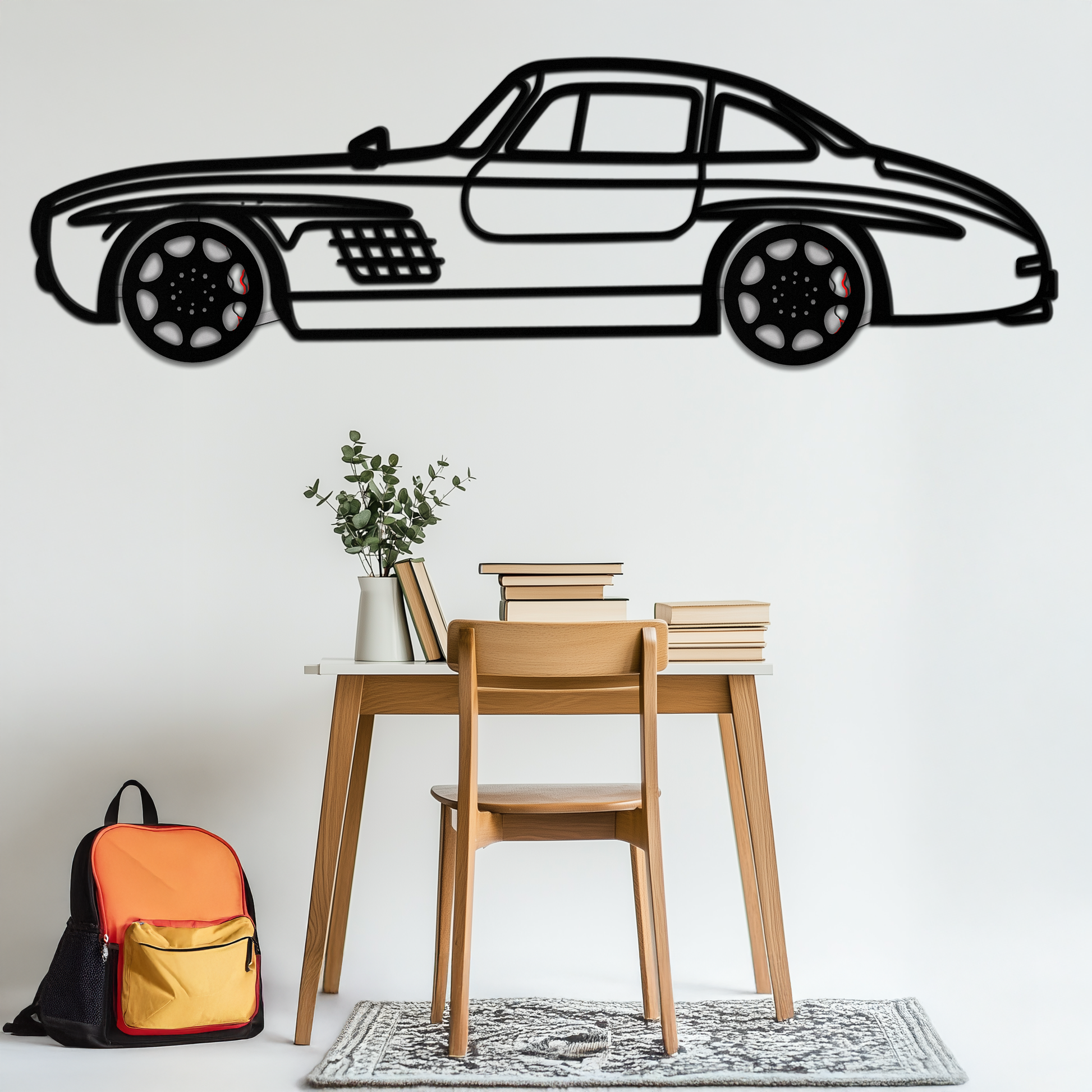 Mercedes 300 SL Metal Wall Art – Classic Gullwing Silhouette with Rotating Wheels ✨🏁KAFMEKA070 - Tampa Home & Garden Store