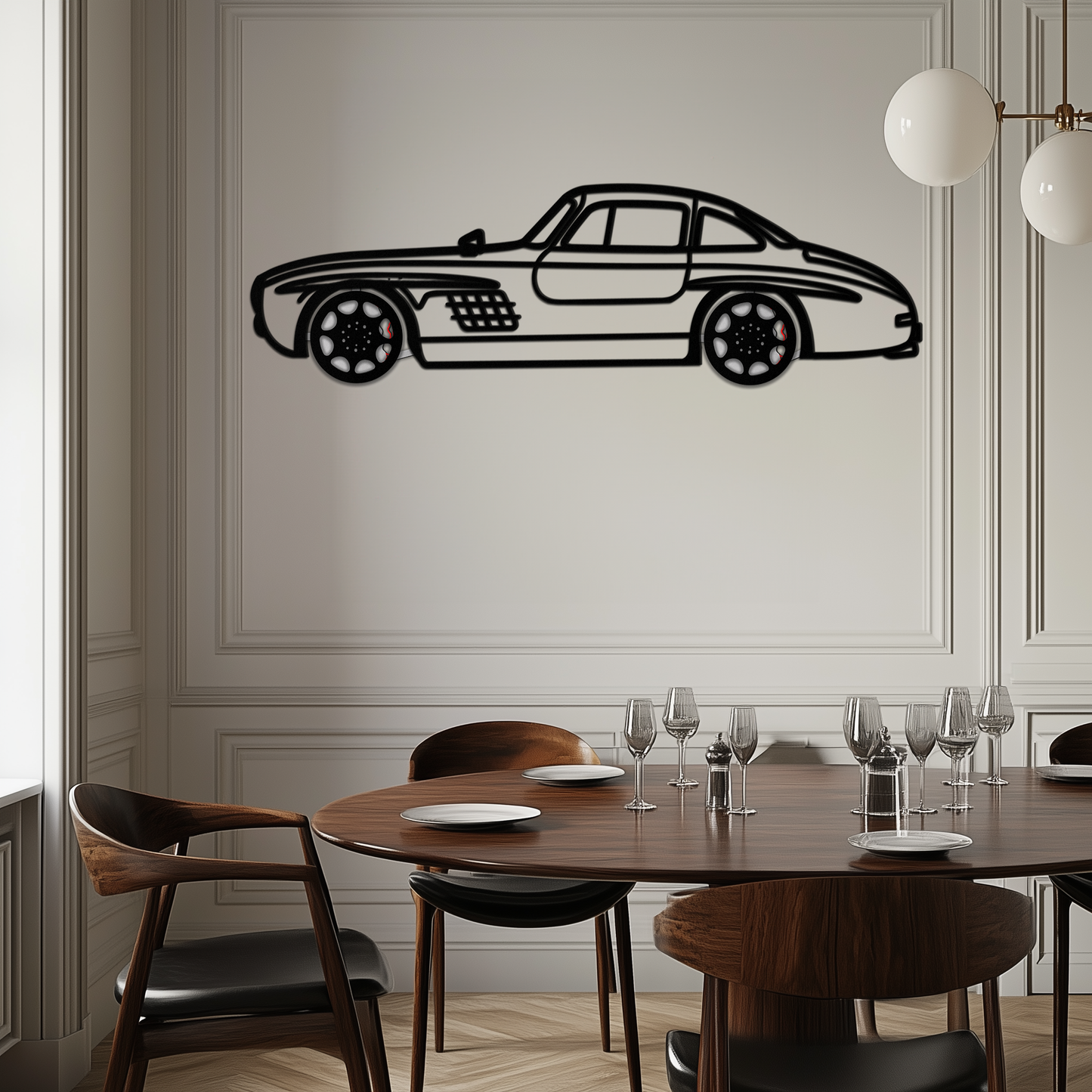 Mercedes 300 SL Metal Wall Art – Classic Gullwing Silhouette with Rotating Wheels ✨🏁KAFMEKA070 - Tampa Home & Garden Store