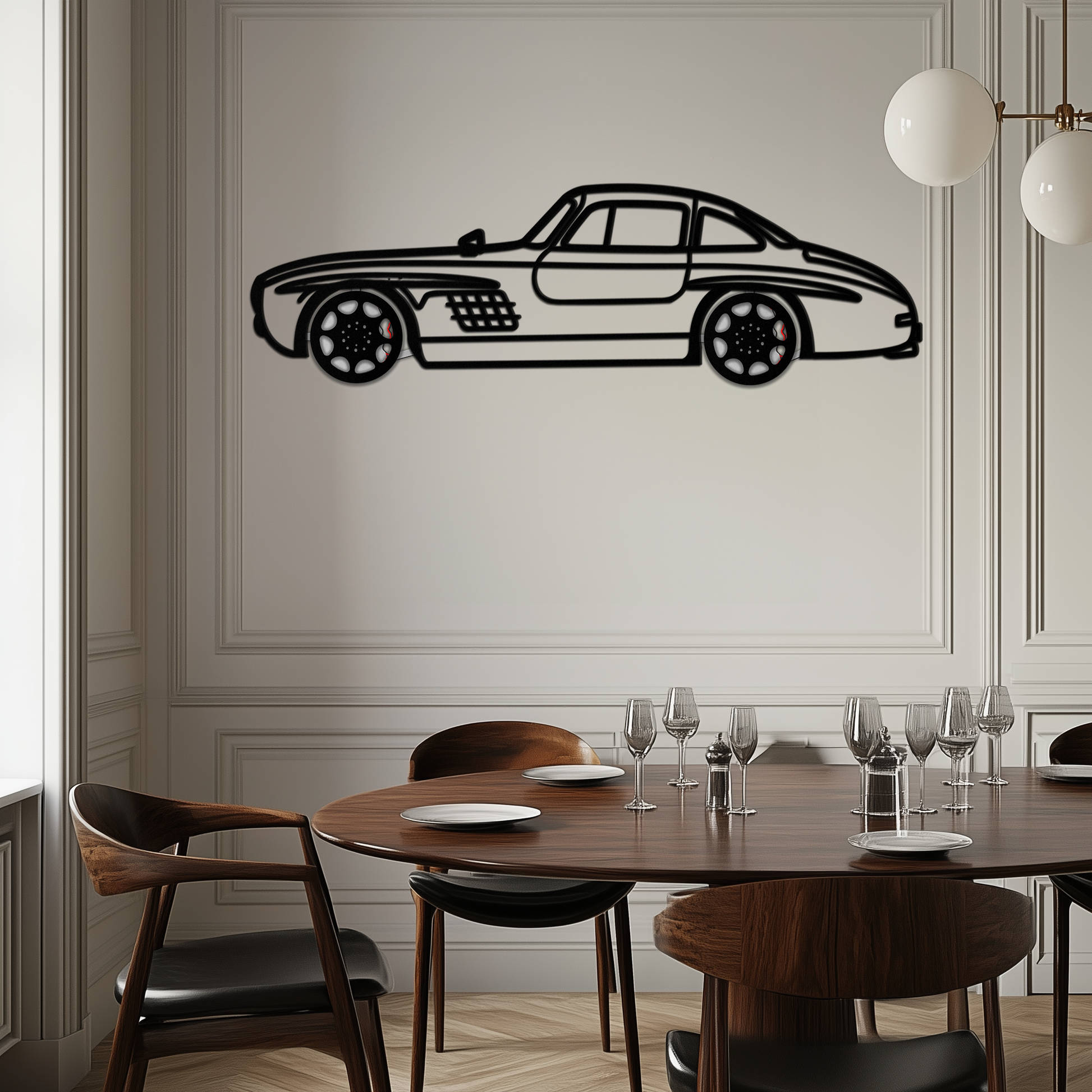 Mercedes 300 SL Metal Wall Art – Classic Gullwing Silhouette with Rotating Wheels ✨🏁KAFMEKA070 - Tampa Home & Garden Store