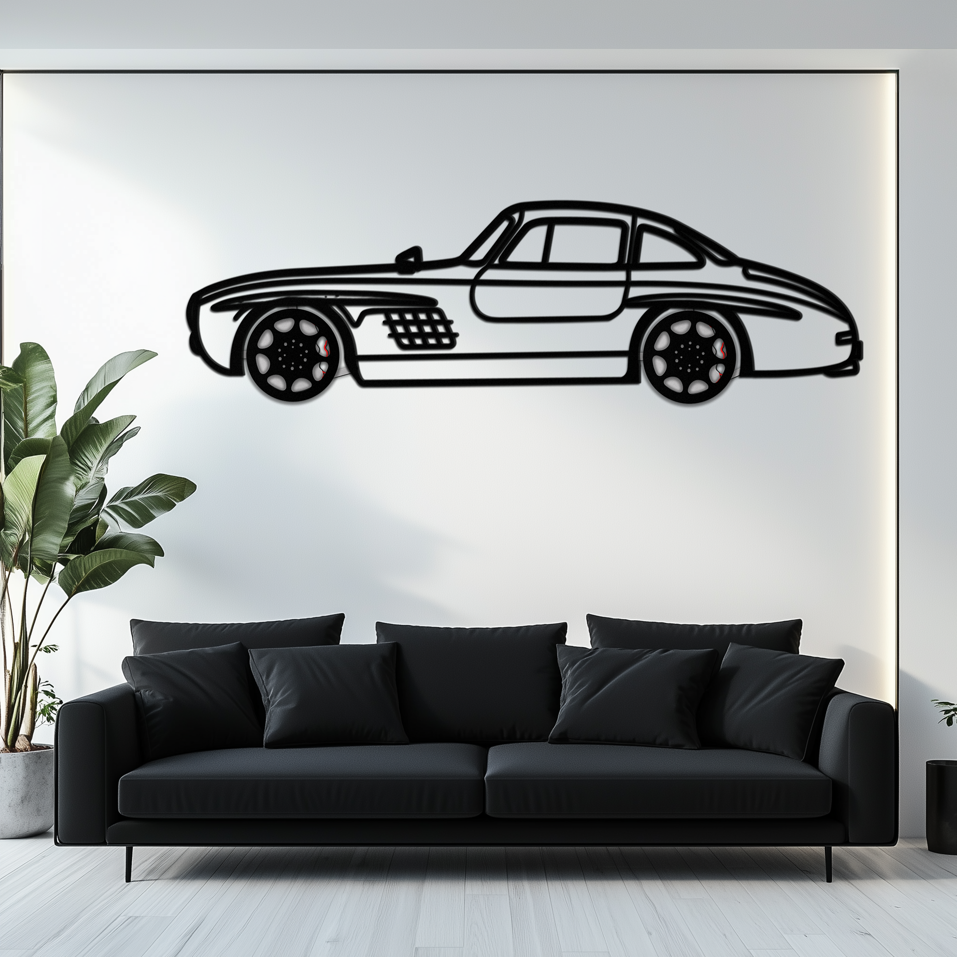 Mercedes 300 SL Metal Wall Art – Classic Gullwing Silhouette with Rotating Wheels ✨🏁KAFMEKA070 - Tampa Home & Garden Store