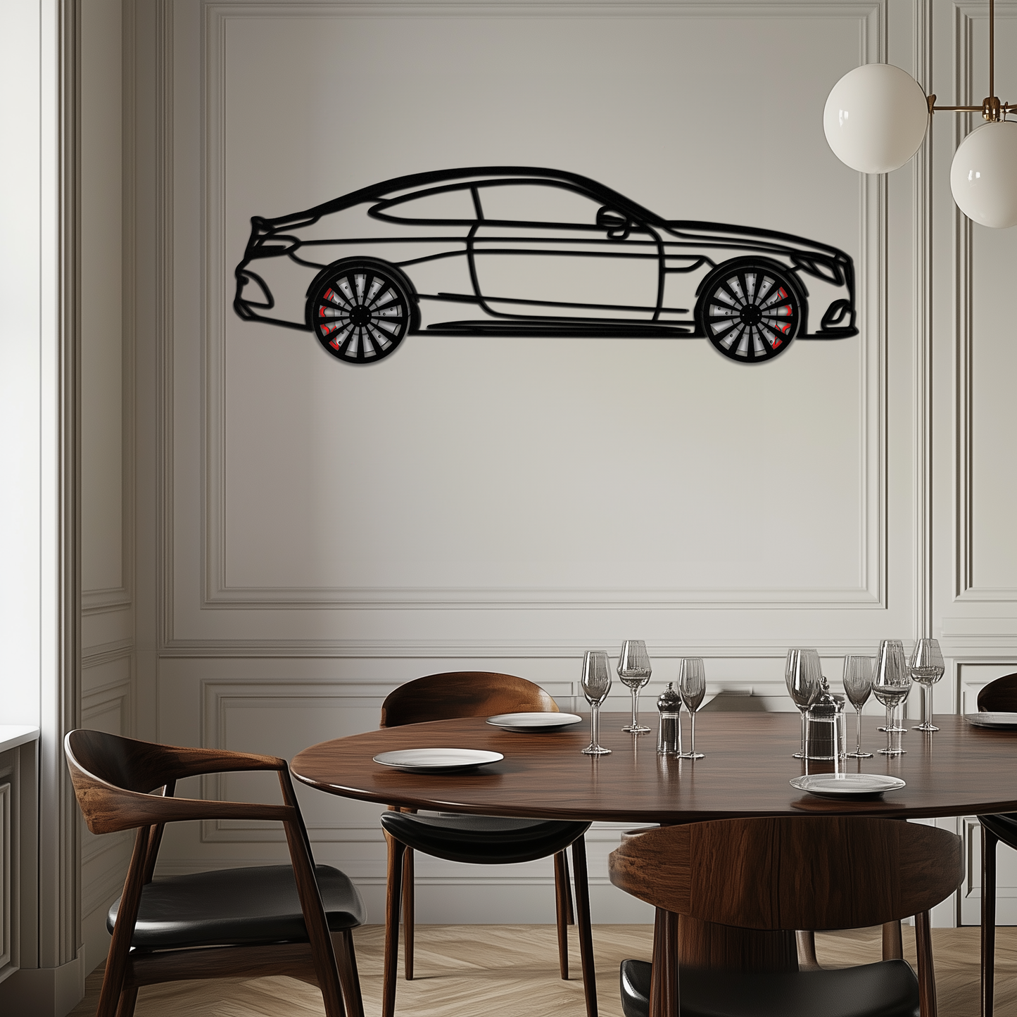 Mercedes C300 Coupe Metal Wall Art – Rotating Wheels Edition – Luxury Car Silhouette Decor for Home, Office & Garage - KAFMEKA074 - Tampa Home & Garden Store