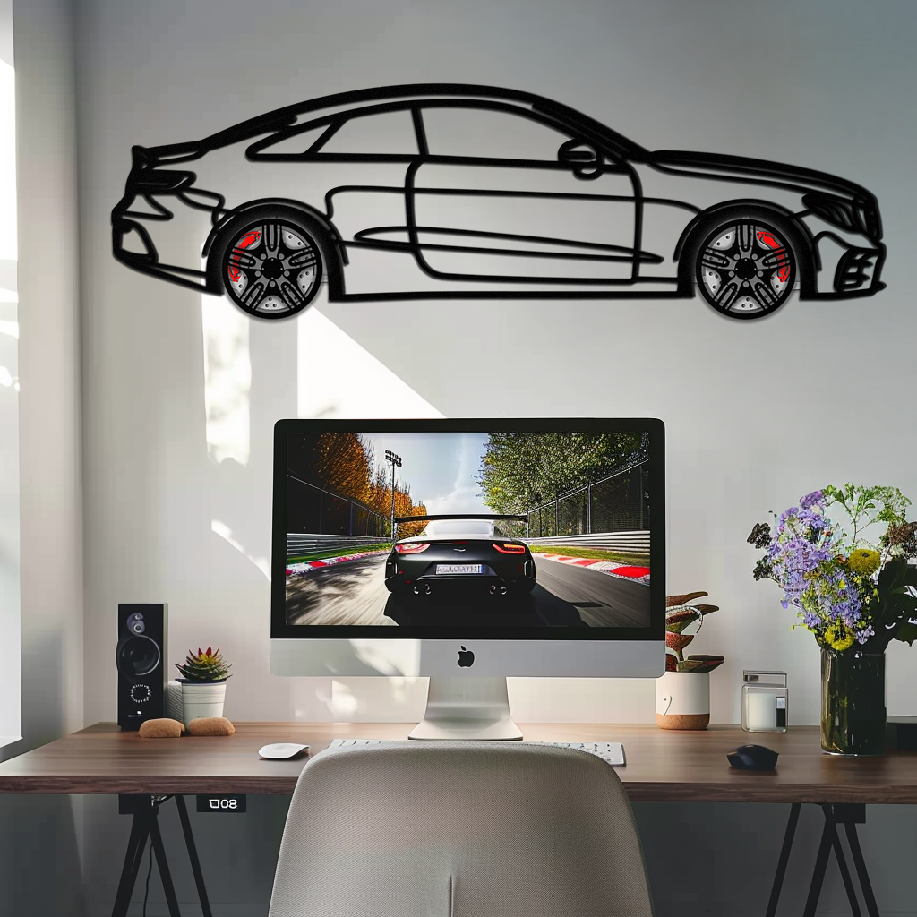 Mercedes E53 AMG Rotating Wheel Metal Wall Art – Luxury Coupe Silhouette Decor for Car Enthusiasts- KAFMEKA078 - Tampa Home & Garden Store
