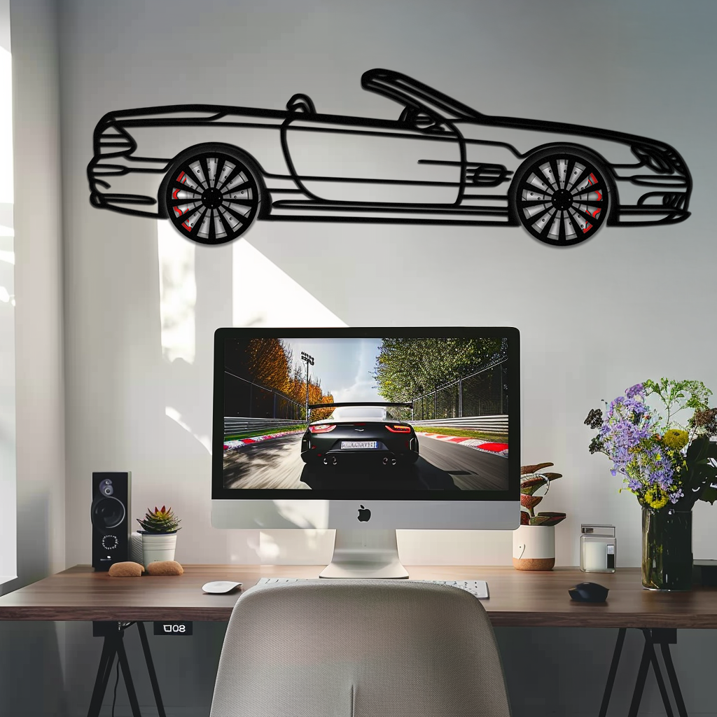 Mercedes SL55 R230 Metal Wall Art – Rotating Wheels Car Silhouette Decor – AMG-Inspired Gift for Car Lovers 🚗✨ -KAFMEKA082 - Tampa Home & Garden Store