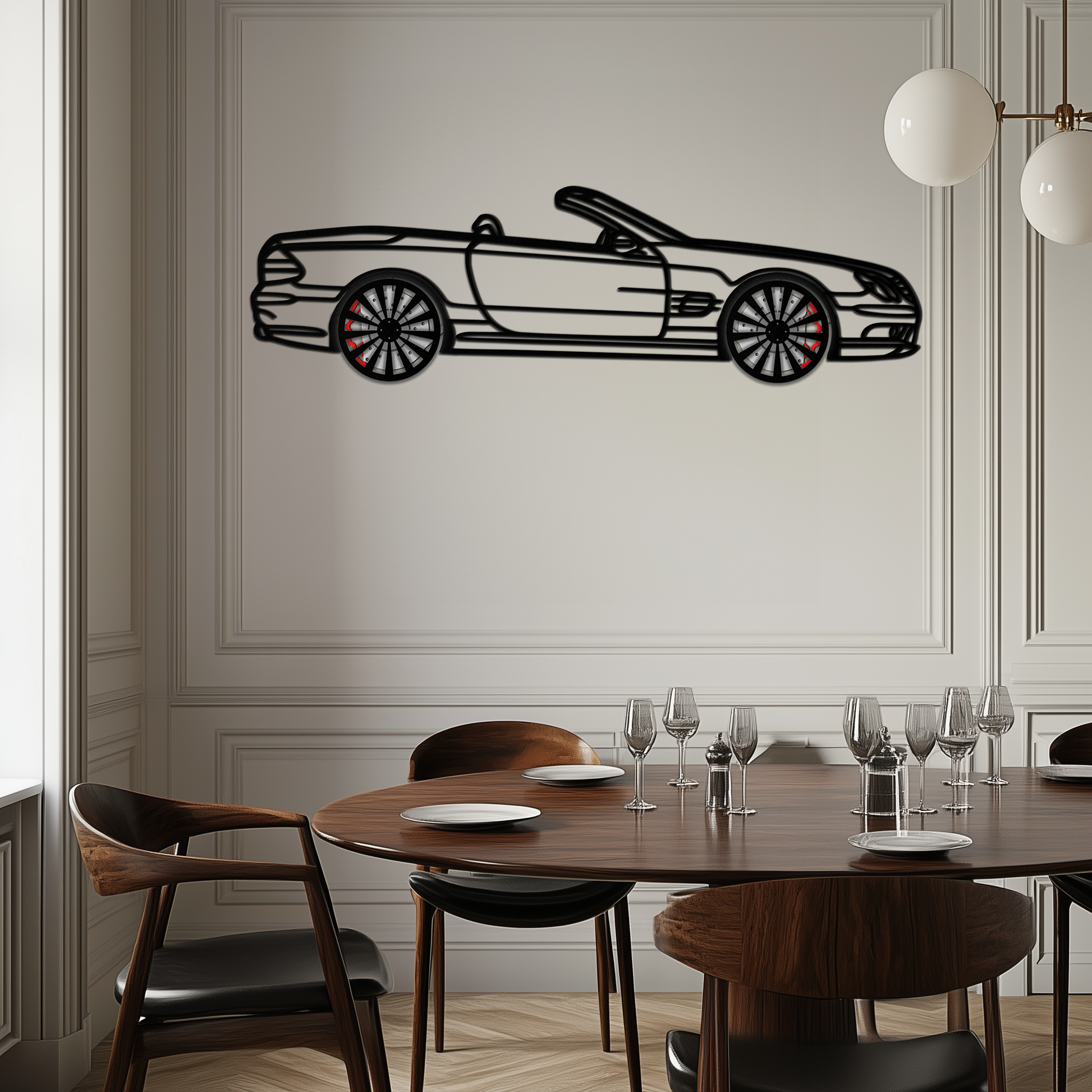 Mercedes SL55 R230 Metal Wall Art – Rotating Wheels Car Silhouette Decor – AMG-Inspired Gift for Car Lovers 🚗✨ -KAFMEKA082 - Tampa Home & Garden Store
