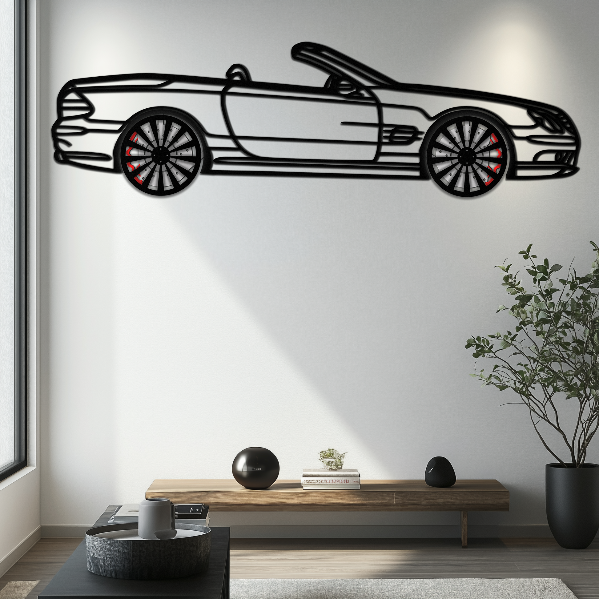 Mercedes SL55 R230 Metal Wall Art – Rotating Wheels Car Silhouette Decor – AMG-Inspired Gift for Car Lovers 🚗✨ -KAFMEKA082 - Tampa Home & Garden Store