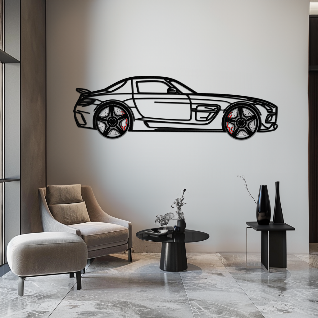 Mercedes SLS AMG Metal Wall Art – Rotating Wheel Car Silhouette • Luxury Automotive Decor • Perfect Gift for Car Lovers - KAFMEKA075 - Tampa Home & Garden Store