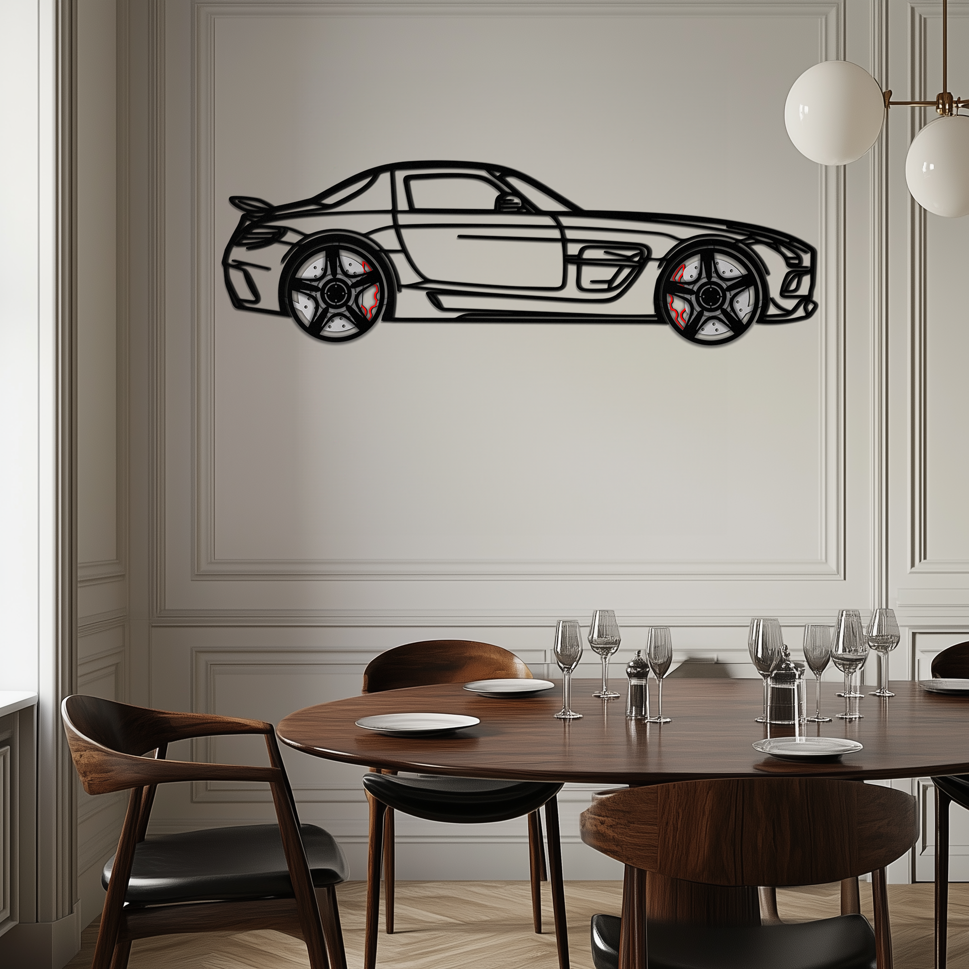Mercedes SLS AMG Metal Wall Art – Rotating Wheel Car Silhouette • Luxury Automotive Decor • Perfect Gift for Car Lovers - KAFMEKA075 - Tampa Home & Garden Store