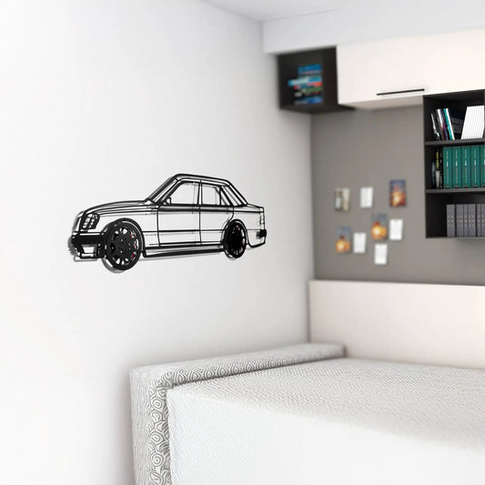 Mercedes W124 Wall Art – Classic Steel Silhouette with Spinning Wheels-KAFMEKA035 - Tampa Home & Garden Store