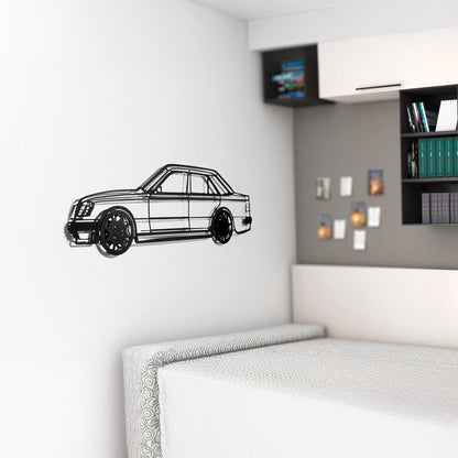 Mercedes W124 Wall Art – Classic Steel Silhouette with Spinning Wheels-KAFMEKA035 - Tampa Home & Garden Store