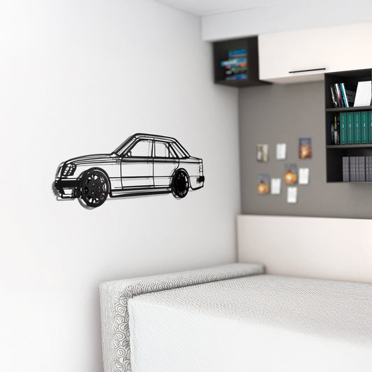 Mercedes W124 Wall Art – Classic Steel Silhouette with Spinning Wheels-KAFMEKA035 - Tampa Home & Garden Store
