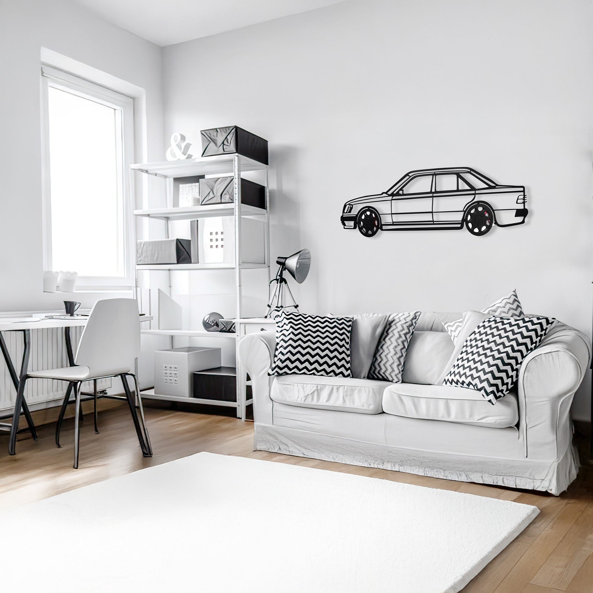 Mercedes W124 Wall Art – Classic Steel Silhouette with Spinning Wheels-KAFMEKA035 - Tampa Home & Garden Store