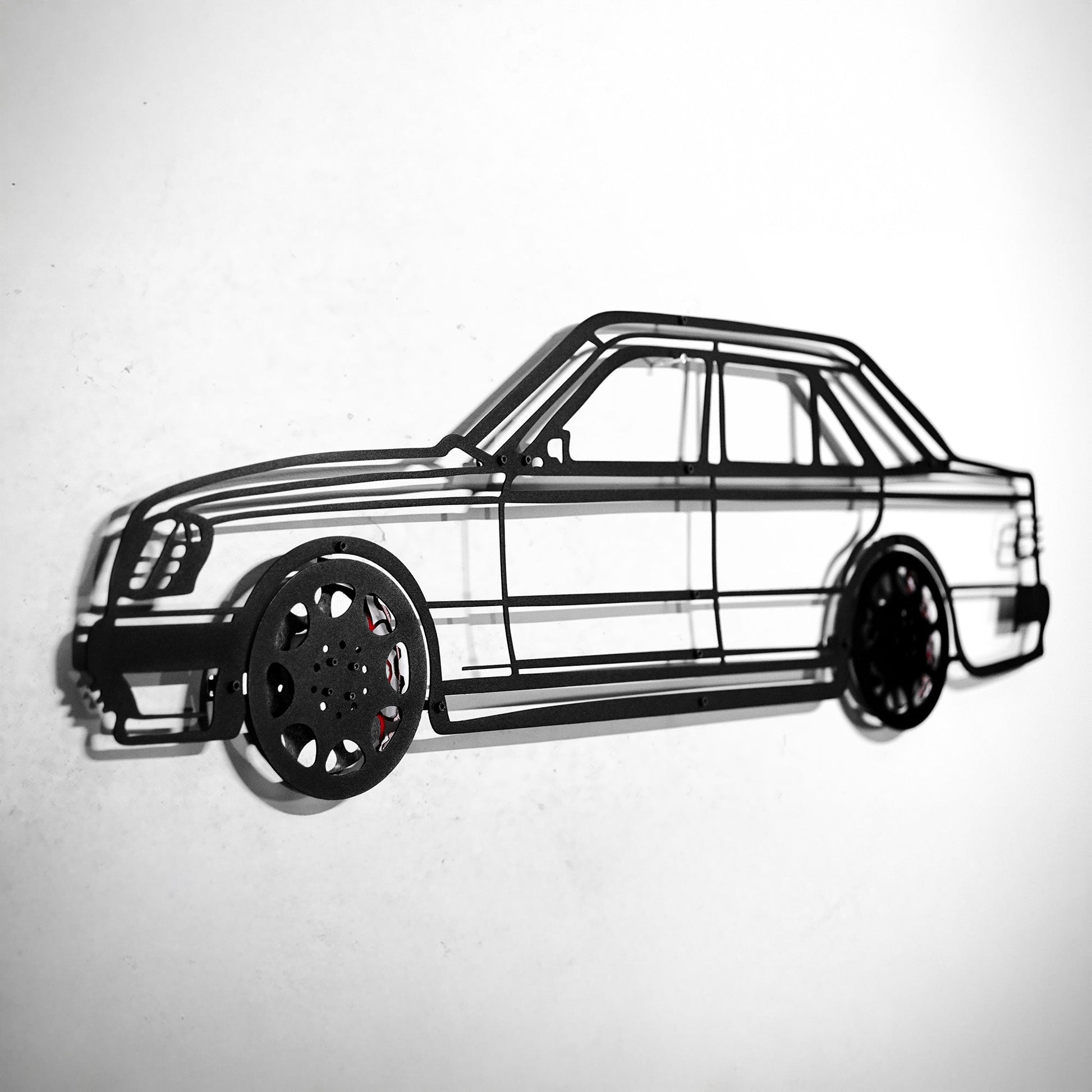 Mercedes W124 Wall Art – Classic Steel Silhouette with Spinning Wheels-KAFMEKA035 - Tampa Home & Garden Store