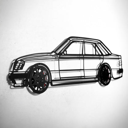 Mercedes W124 Wall Art – Classic Steel Silhouette with Spinning Wheels-KAFMEKA035 - Tampa Home & Garden Store