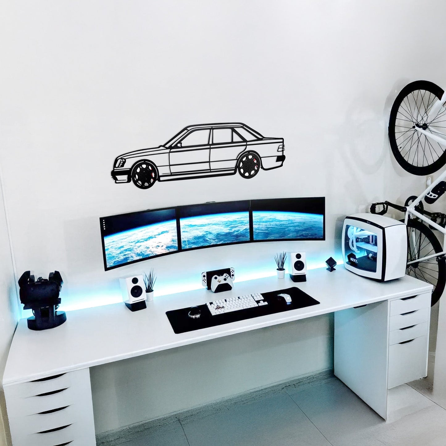 Mercedes W124 Wall Art – Classic Steel Silhouette with Spinning Wheels-KAFMEKA035 - Tampa Home & Garden Store