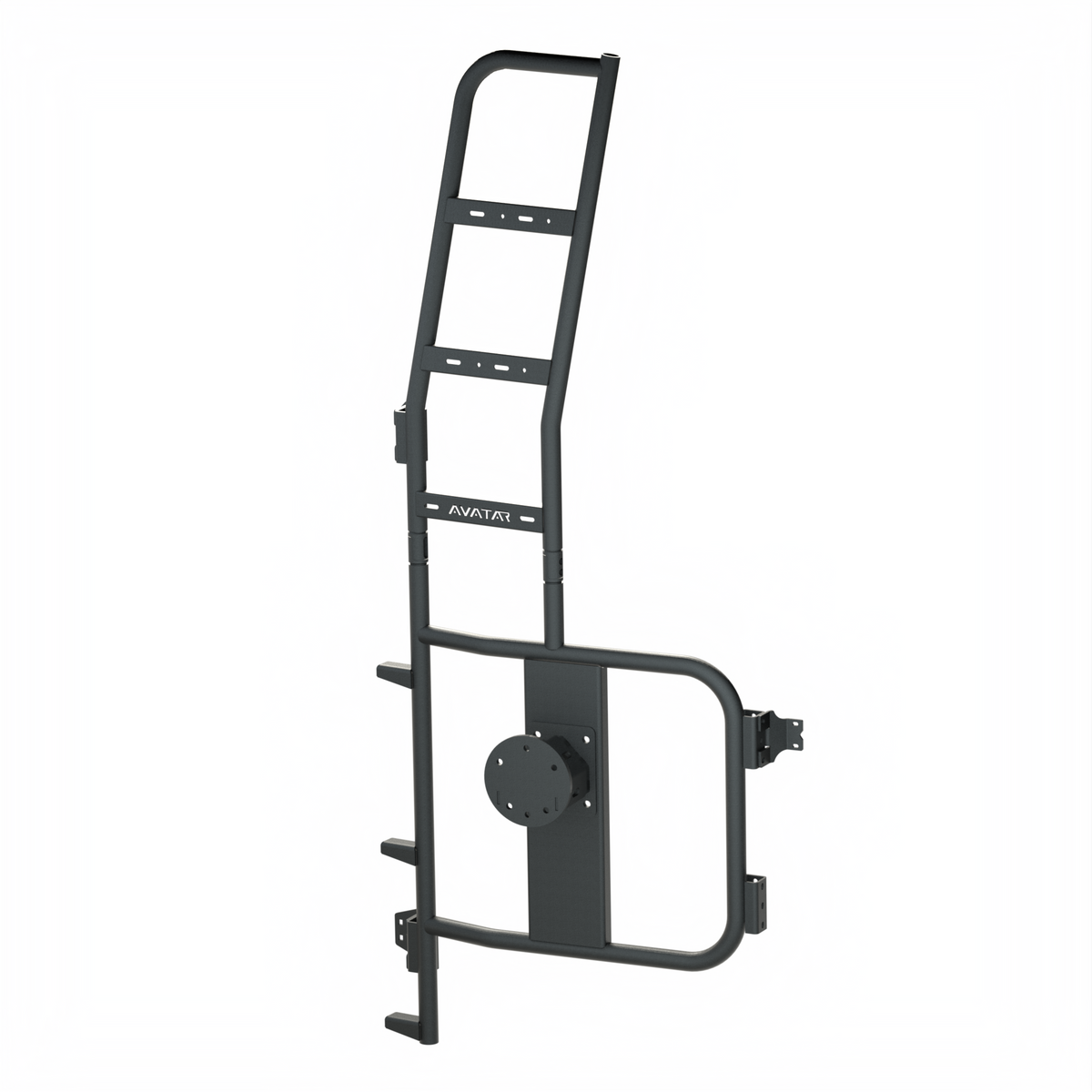 Avatar Offroad van rear ladder tire carrier mount; dark gray metal frame with ladder rungs on Tampa Home & Garden Store