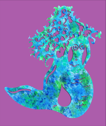 Mermaid wall art silhouette in blue-green marbled finish with curling hair cutouts Rustica Ornamentals on Tampa Home & Garden Store