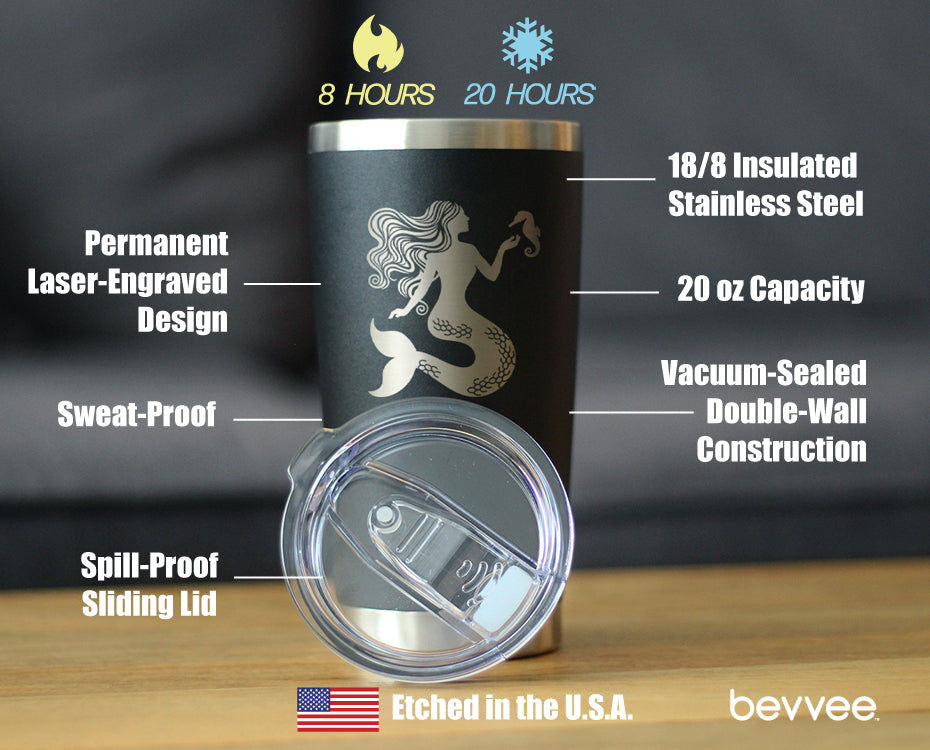 Mermaid - Insulated Coffee Tumbler Cup with Sliding Lid - Stainless Steel Travel Mug - Cute Mermaid Gifts for Women - Tampa soil911.com