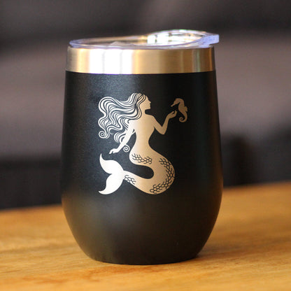 Mermaid - Wine Tumbler Glass with Sliding Lid - Stainless Steel Travel Mug - Cute Mermaid Gifts for Women - Tampa Home & Garden Store