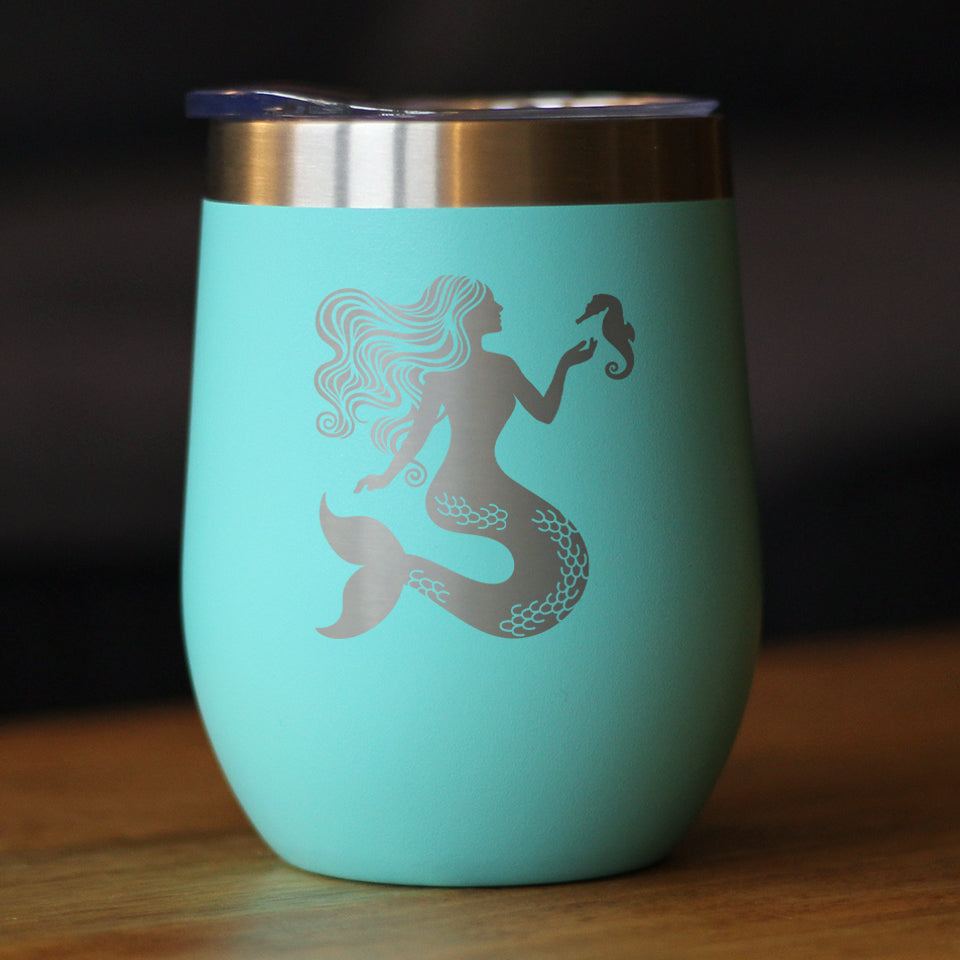 Mermaid - Wine Tumbler Glass with Sliding Lid - Stainless Steel Travel Mug - Cute Mermaid Gifts for Women - Tampa Home & Garden Store