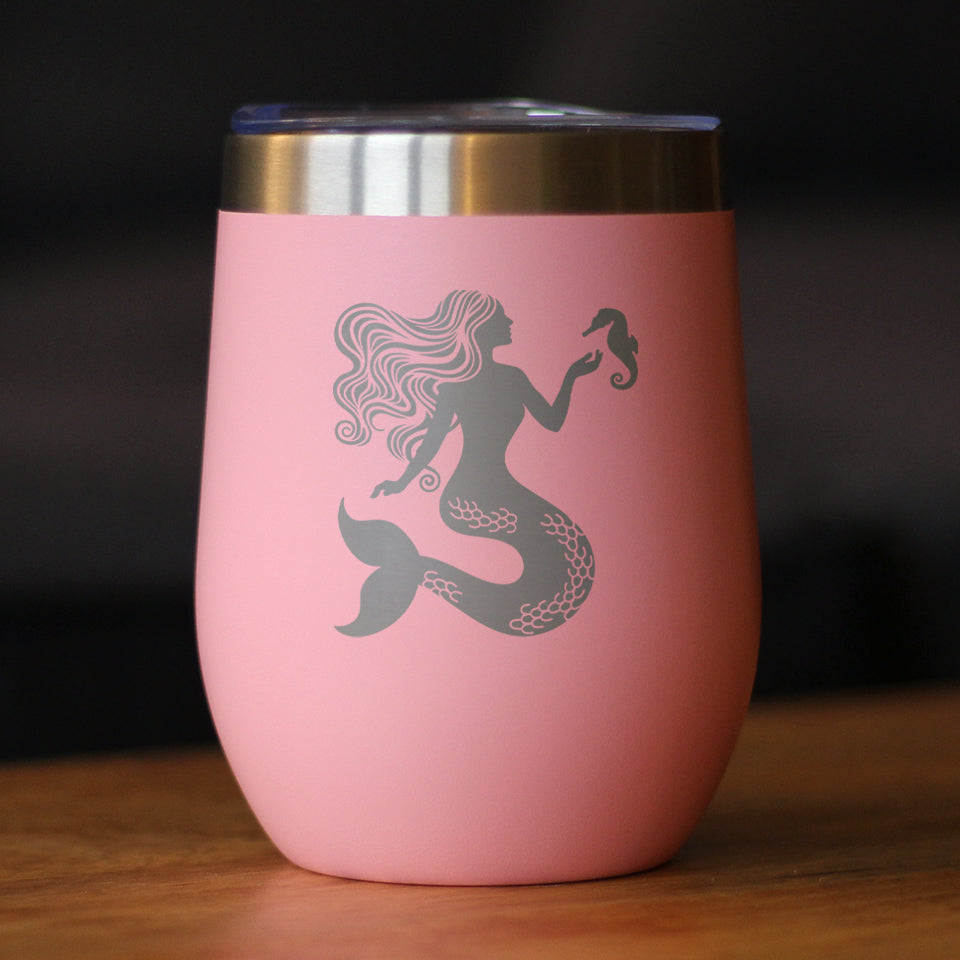 Mermaid - Wine Tumbler Glass with Sliding Lid - Stainless Steel Travel Mug - Cute Mermaid Gifts for Women - Tampa Home & Garden Store