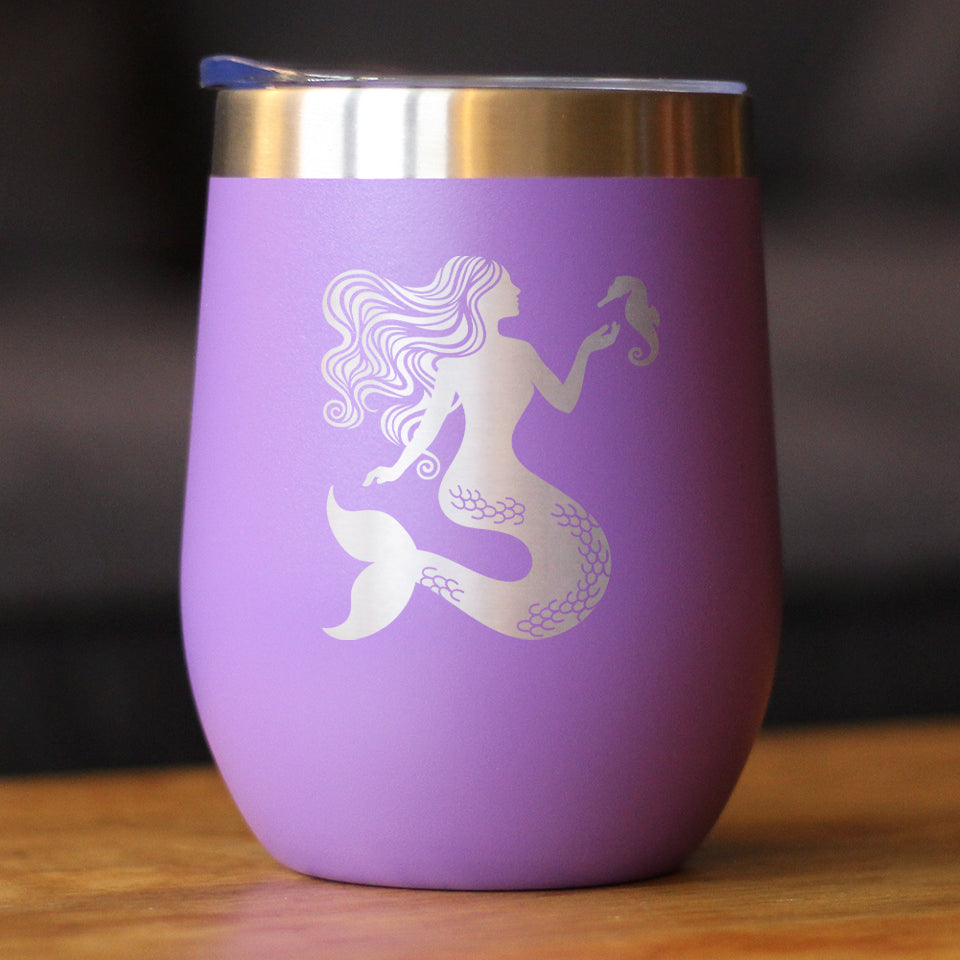 Mermaid - Wine Tumbler Glass with Sliding Lid - Stainless Steel Travel Mug - Cute Mermaid Gifts for Women - Tampa Home & Garden Store